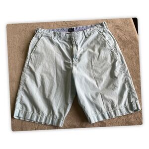 J. Crew Rivington Shorts‎ Men's 35 Blue Stripe Cotton Chino Flat Front  FLAWS